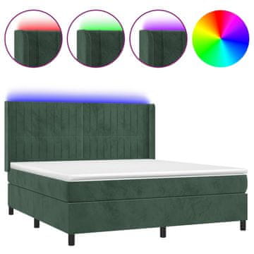 Vidaxl Box spring postelja z vzmetnico LED tem. zelena 180x200cm žamet