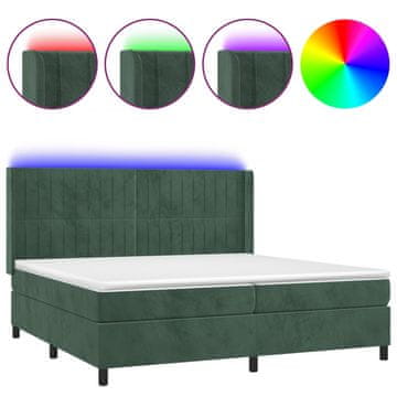 Vidaxl Box spring postelja z vzmetnico LED tem. zelena 200x200cm žamet