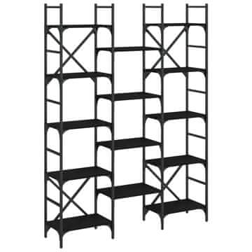 Vidaxl Knjižna polica črna 127,5x28,5x172,5 cm inženirski les