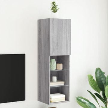 Vidaxl vidaXL TV omarica z LED-svetilko, siva, hrast sonoma, 30,5 x 30 x 102 cm