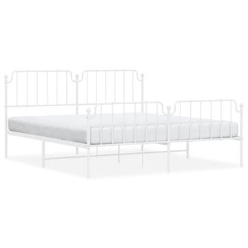 Vidaxl Kovinski posteljni okvir z vzglavjem in vznožjem bel 183x213 cm