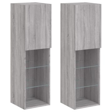 Vidaxl TV omarica z LED lučkami 2 kosa siva sonoma 30,5x30x102 cm