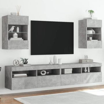 Vidaxl vidaXL Stenske TV omarice z LED osvetlitvijo, 2 kosa, betonsko sive, 40x30x60,5 cm