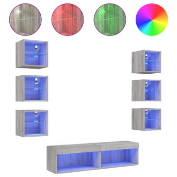 Vidaxl Komplet TV omaric LED 8-delni siva sonoma inženirski les