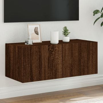 Vidaxl vidaXL Stenska TV omarica z LED osvetlitvijo, rjav hrast, 80x35x31 cm