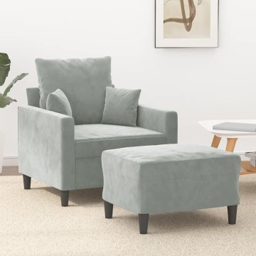 Vidaxl vidaXL Fotelj z podnožjem svetlo siv 60 cm oblazinjen z žametom