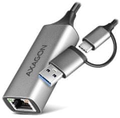 AXAGON adapter USB-A + USB-C za GLAN(RJ-45) / ADE-TXCA / USB 3.2 Gen1 / 15 cm / kovinsko ohišje