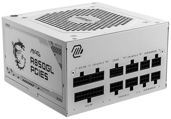 MSI napajalnik MAG A850GL PCIE5 WHITE/ 850W/ ATX3.1/ akt. PFC/ 7 let polne garancije/ 120mm ventilator/ modularna napeljava/ 80PLUS Gold