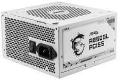 MSI napajalnik MAG A850GL PCIE5 WHITE/ 850W/ ATX3.0/ akt. PFC/ 7 let polne garancije/ 120mm ventilator/ modularna napeljava/ 80PLUS Gold