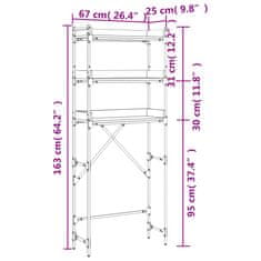 Vidaxl Polica za pralni stroj siva sonoma 67x25x163 cm inženirski les