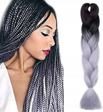 Korbi Podaljšani sintetični lasje, črno-siva kita Ombre 130 cm, WA9