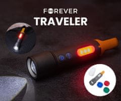 Forever TRAVELER ročna LED svetilka, 500 lum, 9 načinov, ZOOM, + filtri, polnilna baterija, IP44, USB-C