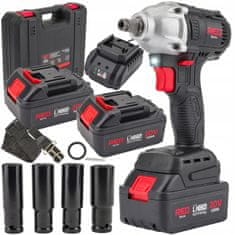 RED TECHNIC Set 20V aku. brezkrtačni udarni vijačnik 380Nm 1/2" 2x4Ah Li-ion LED + nastavki