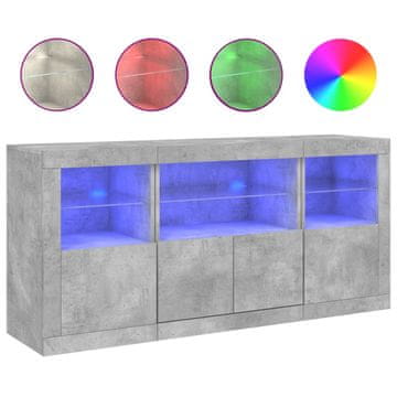 Vidaxl Komoda z LED lučkami betonsko siva 142,5x37x67 cm