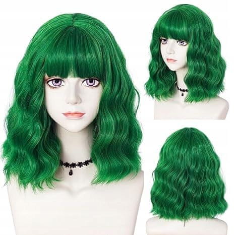 Korbi Zelena perika cosplay - poldolgi valovi, idealna za noč čarovnic, W105