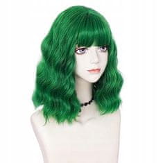 Korbi Zelena perika cosplay - poldolgi valovi, idealna za noč čarovnic, W105