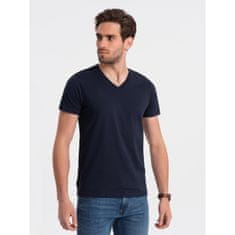 OMBRE Moška klasična bombažna majica z izrezom BASIC temno modra MDN124296 L