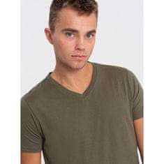 OMBRE Moška klasična bombažna majica z vratnim izrezom BASIC temno olivna MDN124300 XL