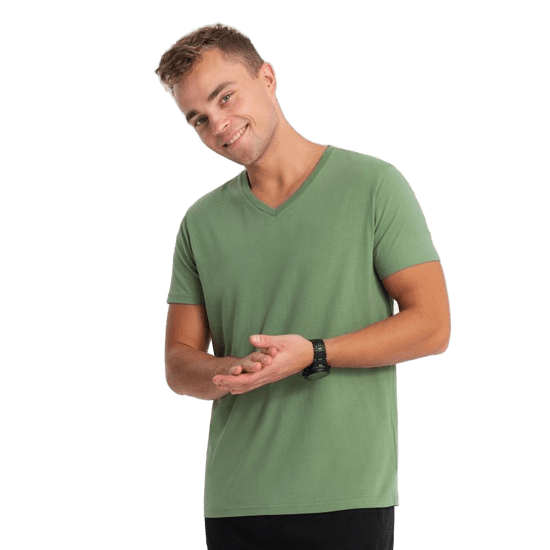 OMBRE Moška klasična bombažna majica BASIC zelena MDN124304