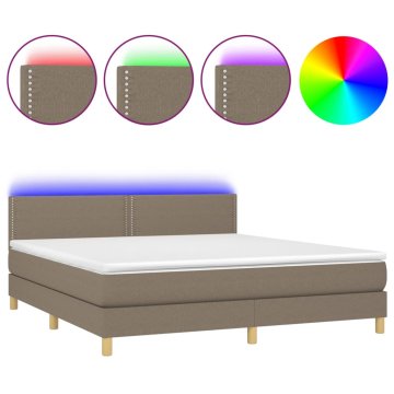 Vidaxl Box spring postelja z vzmetnico LED taupe 180x200 cm blago