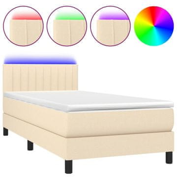 Vidaxl Box spring postelja z vzmetnico LED krem 90x190 cm blago