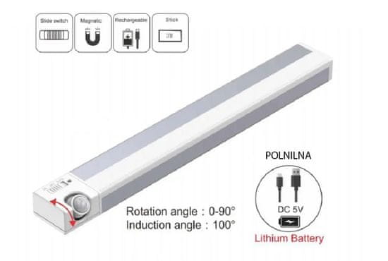Andowl Magnetna Svetilka s Senzorjem Gibanja 30cm 3000k