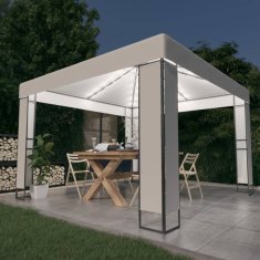 Vidaxl Paviljon z dvojno streho in LED lučkami 3x3 m bel