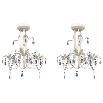 Vidaxl Lestenec s kristalnimi obeski 2 kosa elegantne bele barve