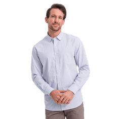 OMBRE Moška bombažna majica REGULAR FIT z navpičnimi črtami OM-SHOS-0155 modra in bela MDN124348 S