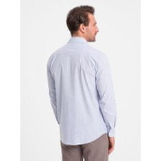 OMBRE Moška bombažna majica REGULAR FIT z navpičnimi črtami OM-SHOS-0155 modra in bela MDN124348 S