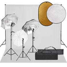 Vidaxl Komplet za foto studio z lučmi, ozadjem in odbojnikom