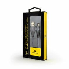 CABLEXPERT kabel USB Lightning bombažna zaščita siv 2m CC-USB2B-AMLM-2M-WB2