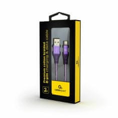 CABLEXPERT kabel USB Lightning bombažna zaščita vijoličen 2m CC-USB2B-AMLM-2M-PW