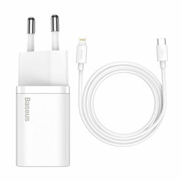 BASEUS polnilec s kablom 20W TipC/ Lightning bel QC Super Si TZCCSUP-B02
