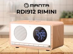 RDI912 RIMINI radio/ura/budilka/ Qi polnilec, 5v1, FM Radio, Bluetooth, baterija, microSD/AUX/USB-C, bel (Arctic White)