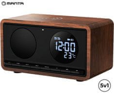 RDI912 RIMINI radio/ura/budilka/ Qi polnilec, 5v1, FM Radio, Bluetooth, microSD/AUX/USB-C, črn (Velvet Black)