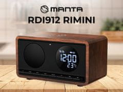 RDI912 RIMINI radio/ura/budilka/ Qi polnilec, 5v1, FM Radio, Bluetooth, microSD/AUX/USB-C, črn (Velvet Black)