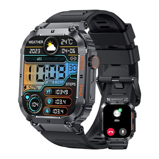 Cool Mango Vojaška pametna ura, povezljiva z telefonom, robustna pametna ura, meri srčni utrip in krvni tlak, bluetooth funkcija, 1.85 palcev, 400 mAh – Strongwatch