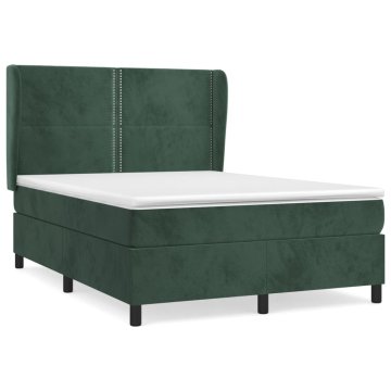 Vidaxl Box spring postelja z vzmetnico temno zelena 140x200 cm žamet