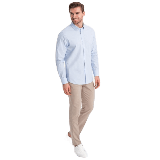OMBRE Klasična moška bombažna majica REGULAR V1 OM-SHOS-0154 modra MDN124349