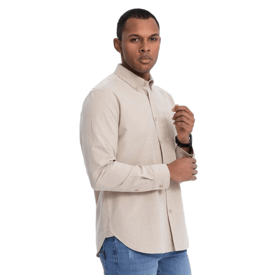 OMBRE Moška bombažna majica REGILAR FIT z žepom V1 OM-SHOS-0153 bež MDN124352