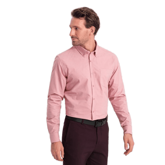 OMBRE Moška bombažna majica REGILAR FIT z žepom V3 OM-SHOS-0153 roza MDN124353