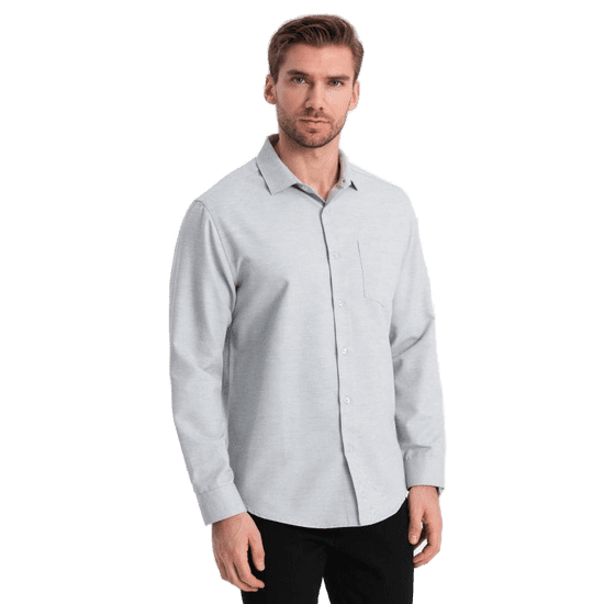 OMBRE Moška srajca REGULAR FIT z žepi V2 OM-SHCS-0148 svetlo siva melanž MDN124358