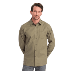OMBRE Moška bombažna srajca z žepom REGULAR FIT V2 OM-SHCS-0147 olivna MDN124363 L