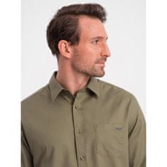 OMBRE Moška bombažna srajca z žepom REGULAR FIT V2 OM-SHCS-0147 olivna MDN124363 L