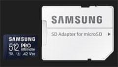 Samsung Spominska kartica 512GB PRO Ultimate CL10 Micro SDXC Grade 3 (no/z: do 200/130MBs) + adapter SD