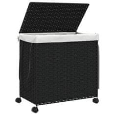 Vidaxl Košara za perilo s kolesi črna 60x35x60,5 cm ratan