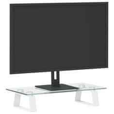 Vidaxl Stojalo za monitor belo 40x20x8 cm kaljeno steklo in kovina
