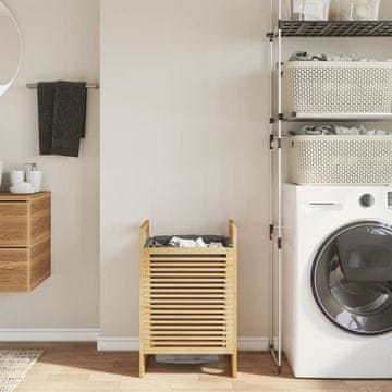 Vidaxl vidaXL Koš za perilo s sivo vrečko 32x30x36,5 cm bambus