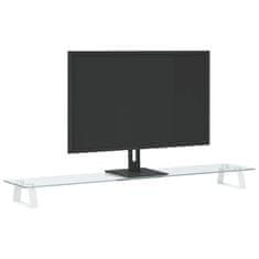 Vidaxl Stojalo za monitor belo 100x20x8 cm kaljeno steklo in kovina